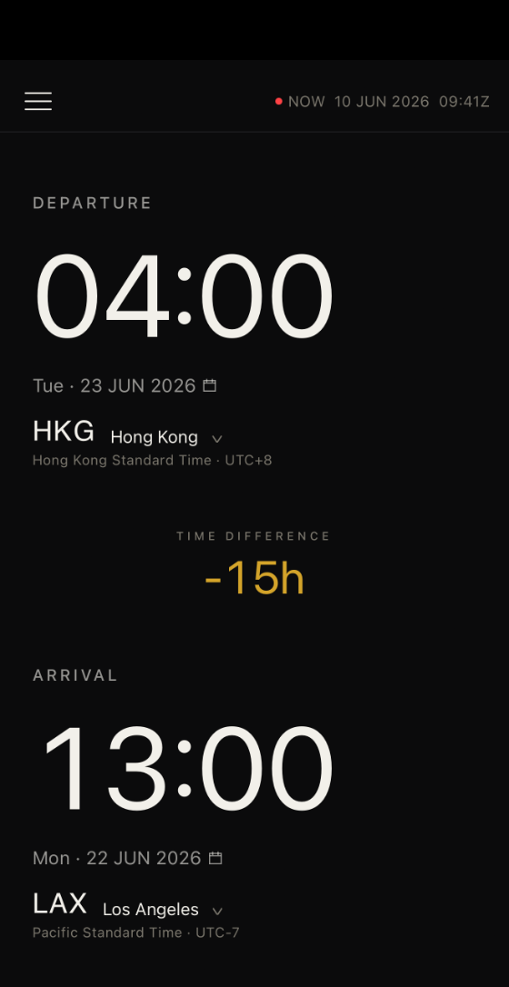 TimeConv converter showing departure and arrival time zones side by side