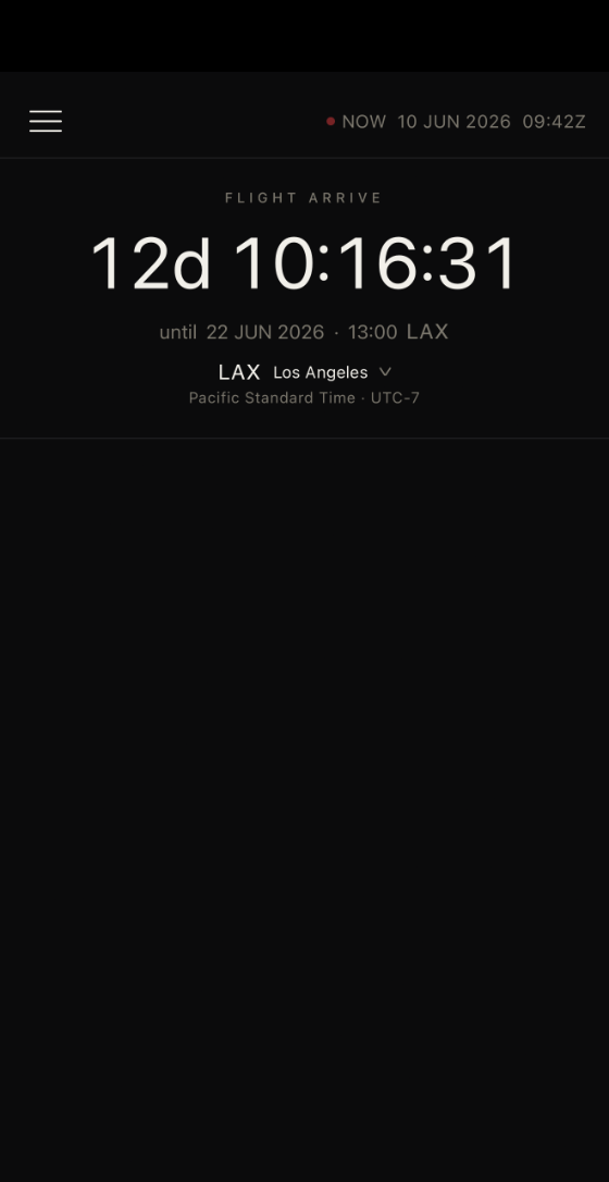 TimeConv countdown to a flight arrival, 12 days remaining